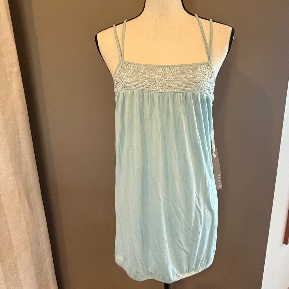 NWT Kenar Soft Mint Rhinestone Spaghetti Summer Tank Top, Size Large